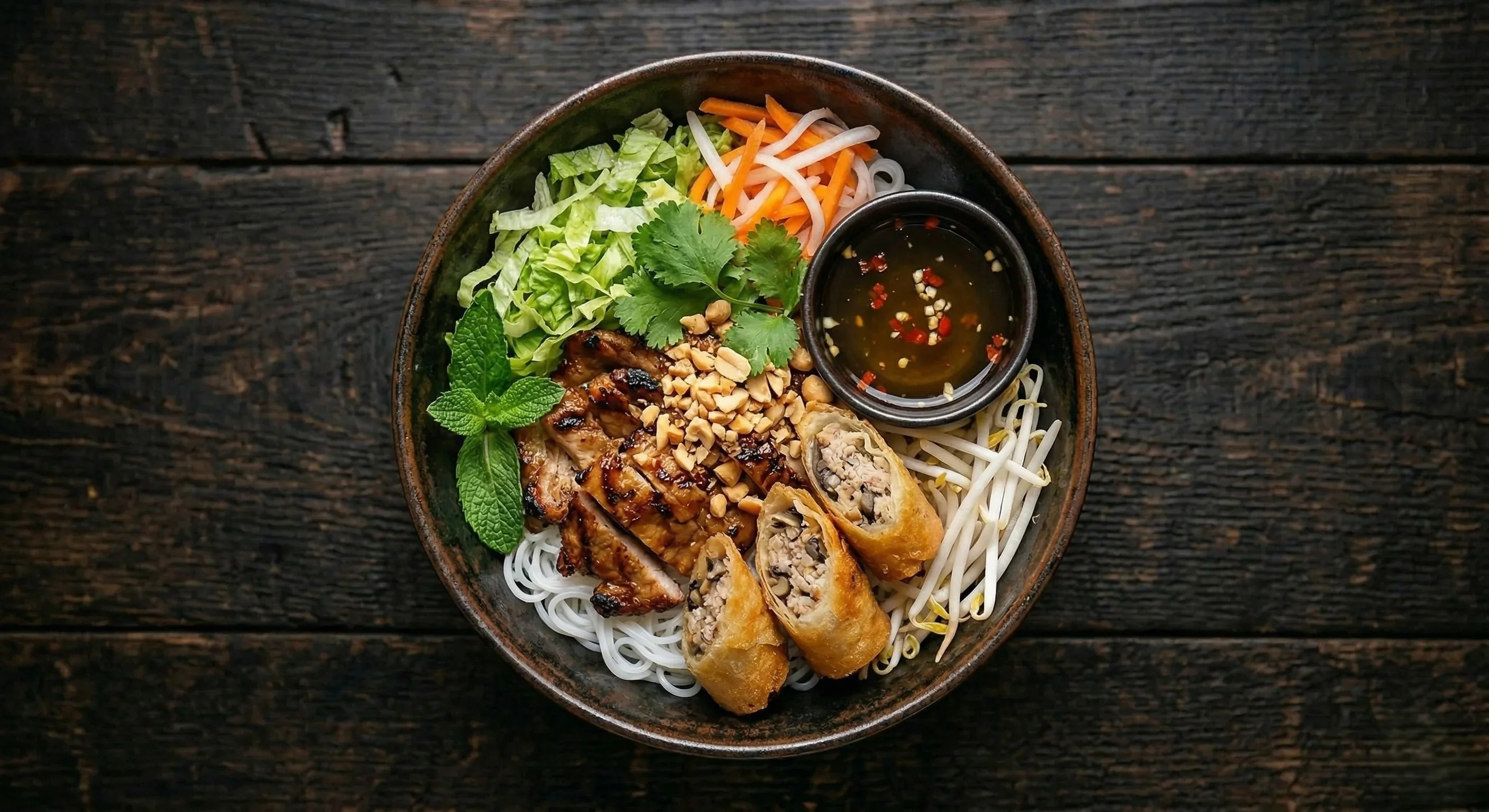 Bún Thịt Nướng Chả Giò — Vermicelli with Grilled Meat and Spring Rolls at Hong An Calgary